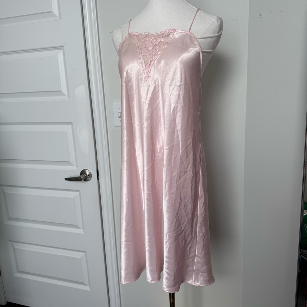 Vintage blush pink satin slip dress M Fairycore glam cottagecore coquette - Picture 4 of 6